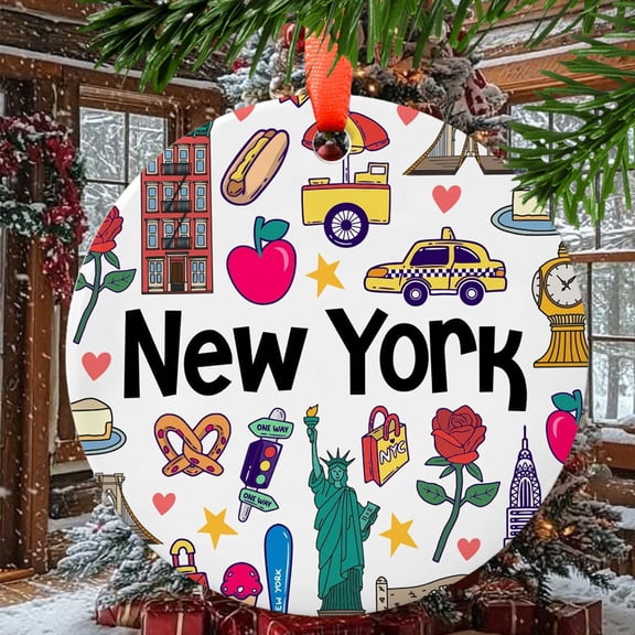 New York Christmas Ornament, Ceramic, Acrylic, Special Keepsake for Mother, Valentine Gift, Seasonal Festival, 2025 Edition, Holiday Tree Decoration, Seasonal Home Décor
