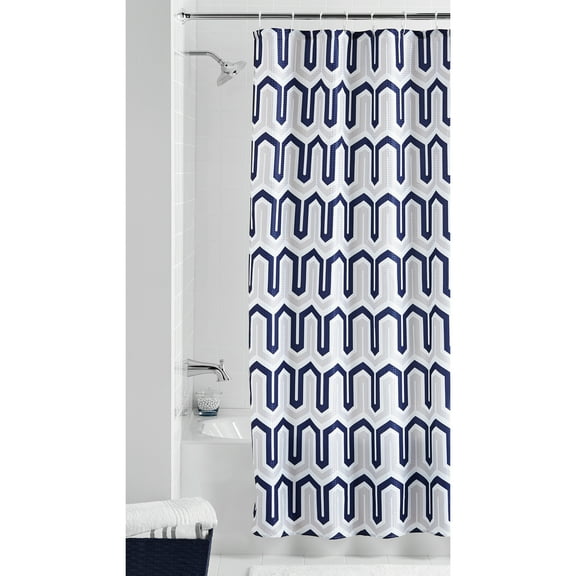 Mainstays London Navy Geometric Polyester Shower Curtain, 70" x 72"