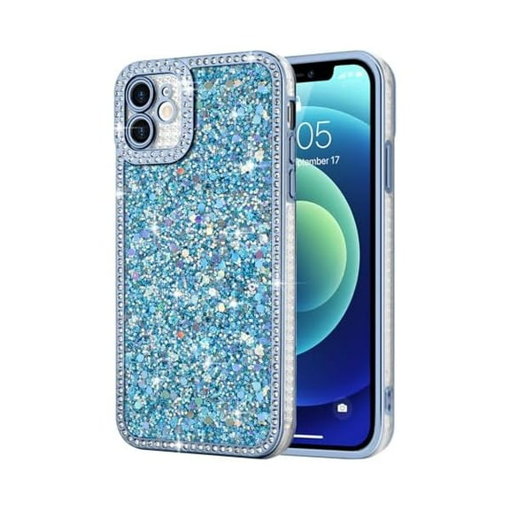 for iPhone 12 Case Glitter, Luxury Shiny Bling Sparkly Phone Cover with Crystal Diamonds Rhinestone for Women Girls Soft TPU Slim Shockproof Protective Phone Case for iPhone 12 6.1", Blue