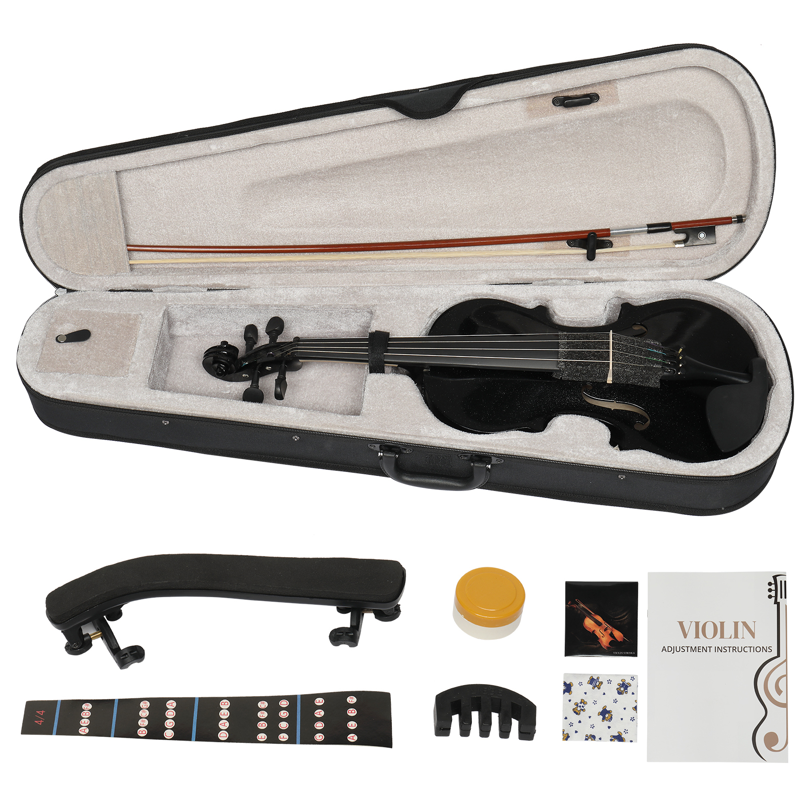 Tcbosik Violin Set, 4/4 Full Size Fiddle Kit with Hard Case, Violin Bow, Shoulder Rest, Rosin,Extra Strings and Sordine for Adults Beginners Students, Black