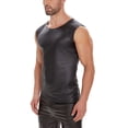 thumbnail image 5 of Men Sexy Leather Tank Top, Shiny Soft Matte Leather, Elastic, Male Black Leather T-shirt, 5 of 7