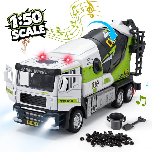 Funvip Toddler Trucks for Boys, Mixer Toy Truck for Boys 3-6 Years, Construction Toys with Realistic Lights & Sounds, Birthday Gifts for Kids