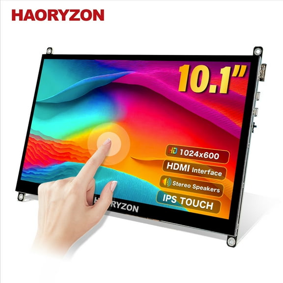 10.1 Inch Portable Touchscreen Monitor 1024x600 IPS Display HDMI & USB Powered with Dual Speakers Plug & Play Secondary Screen for Laptop PC Windows