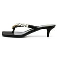 thumbnail image 4 of FSJ Women Elegant Crystal Square Open Toe Kitten Heel Flip Flops Slip On Low Heeled Thong Sandals Evening Dress Mule Shoes Size 8 Black, 4 of 4