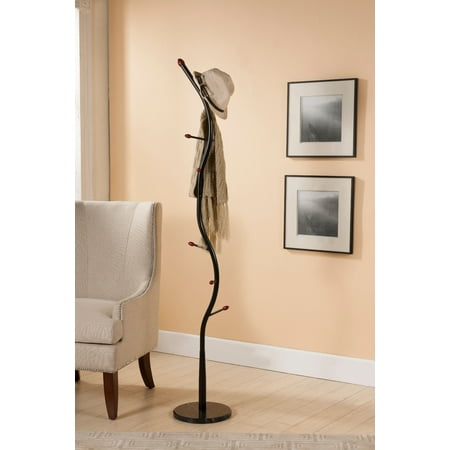 Maple Rack - Abbot Black & Walnut Metal 9 Hook Entryway Coat & Hat Rack Organizer Display Stand (Black Marble Base)