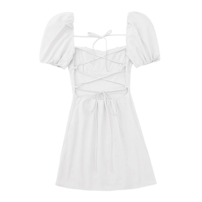 open lace back dress Wedtrend Women White Graduation Dress with Slit Spaghetti Straps Chiffon Grad Ceremony Dress, White / US4