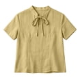 thumbnail image 4 of TGSLY Bow Tie Front Linen Tops for Women Lightweight Soft Keyhole Short Sleeve T-Shirts Dressy Casual Solid Color Breathable Crinkle Blouses XXXL, 4 of 8