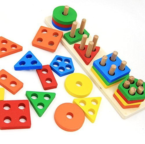 Wooden Educational Shape Color Recognition Geometric Geometric Blocks Stacking Games for Kids 