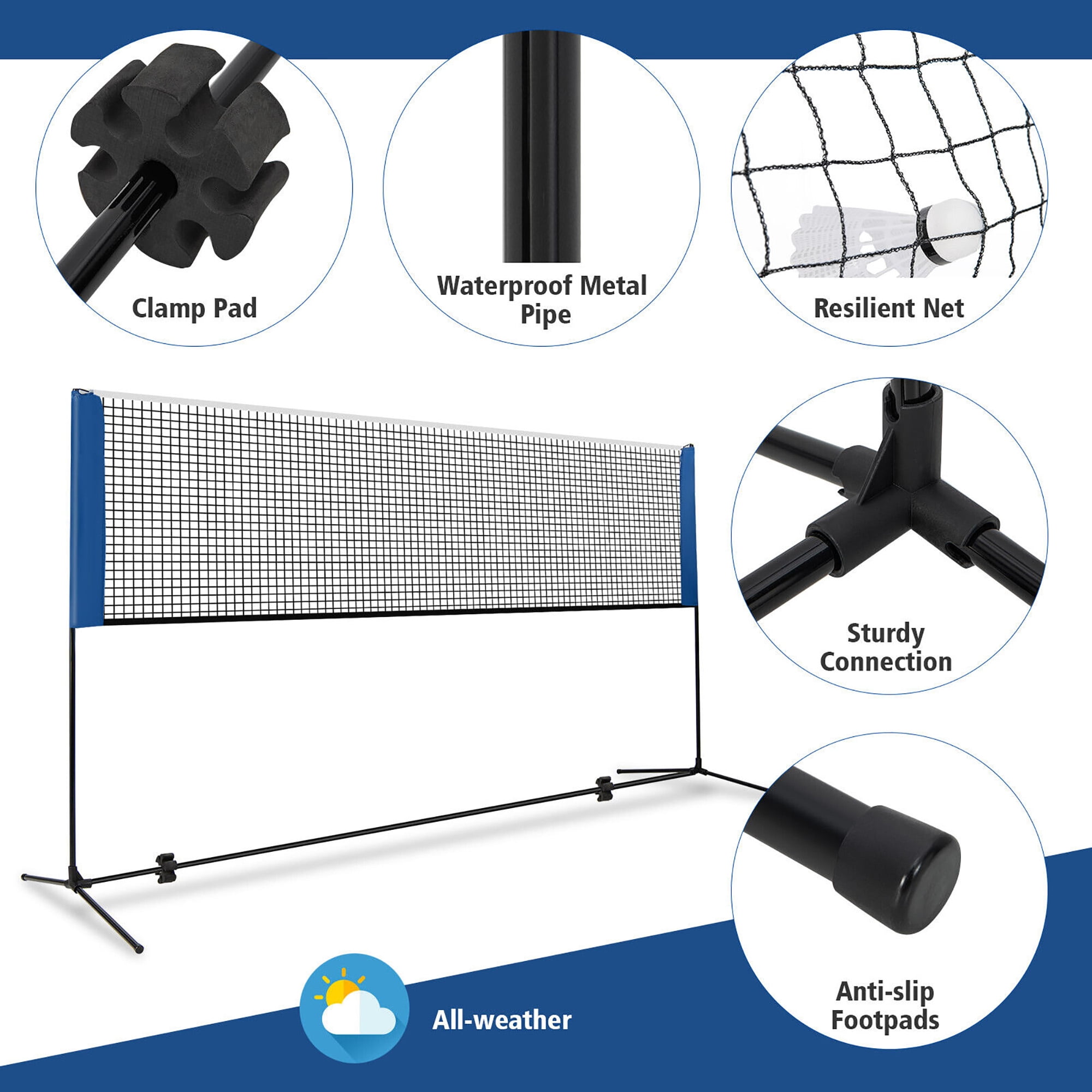 Gymax 10FT Adjustable Badminton Net Set W/2 Shuttlecocks Portable Carry Bag
