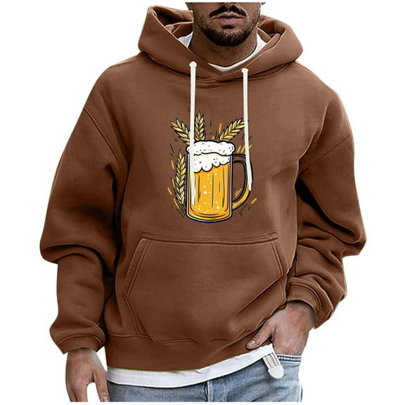 SGFCWSX Men's Hoodies Pullover Men Graphic Print Fleece Oversized with Drawstring Hood Sweatshirt Brown Size XL
