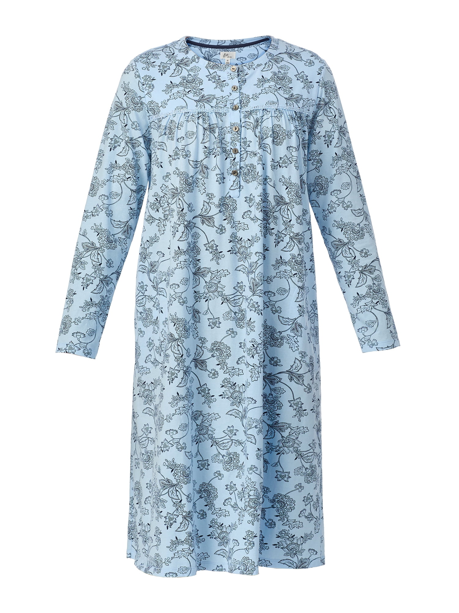 Aria Women’s 100% Cotton Long Sleeve Ballet 44" Nightgown, Sizes XS-5X