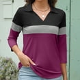 thumbnail image 5 of Sweet Home Farm 3/4 Sleeve T Shirts for Women Summer Striped Print Tops Collared Button Down Breathable Trendy Tunic V Neck White, 5 of 8
