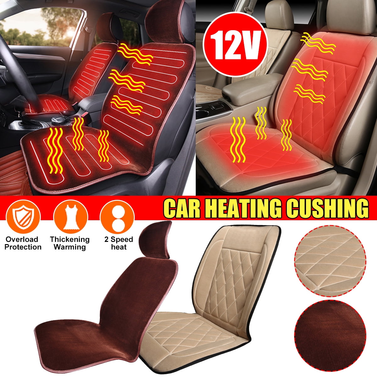 12V Auto Soft Velour Heated Seat Cushion with Lumbar Support, Heated Seat Cushion - Walmart.com