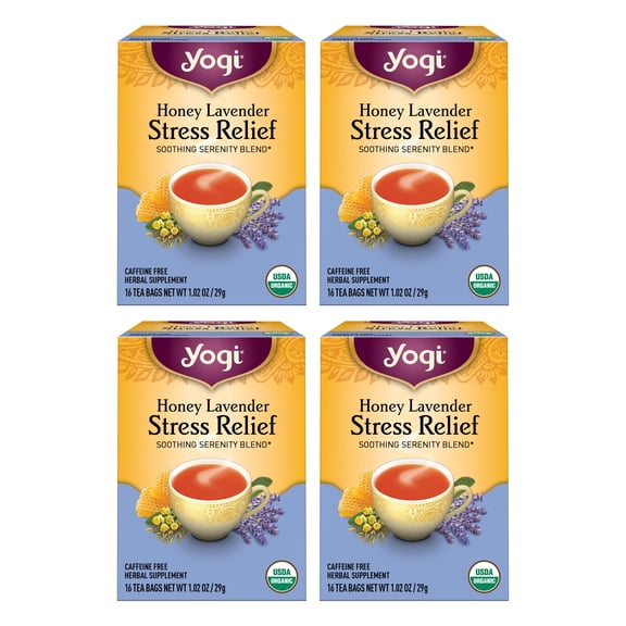 Yogi Tea, Honey Lavender Stress Relief 6 Pack, 96 Herbal Tea Bags, Caffeine Free