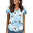 thumbnail image 2 of OIOLOYJM Easter Scrubs Tops for Women Funny Medical Bunny Eggs Graphic Tops Short Sleeve V Neck Shirt Holiday Oversized Blouse with 2 Pockets Light Blue M, 2 of 6