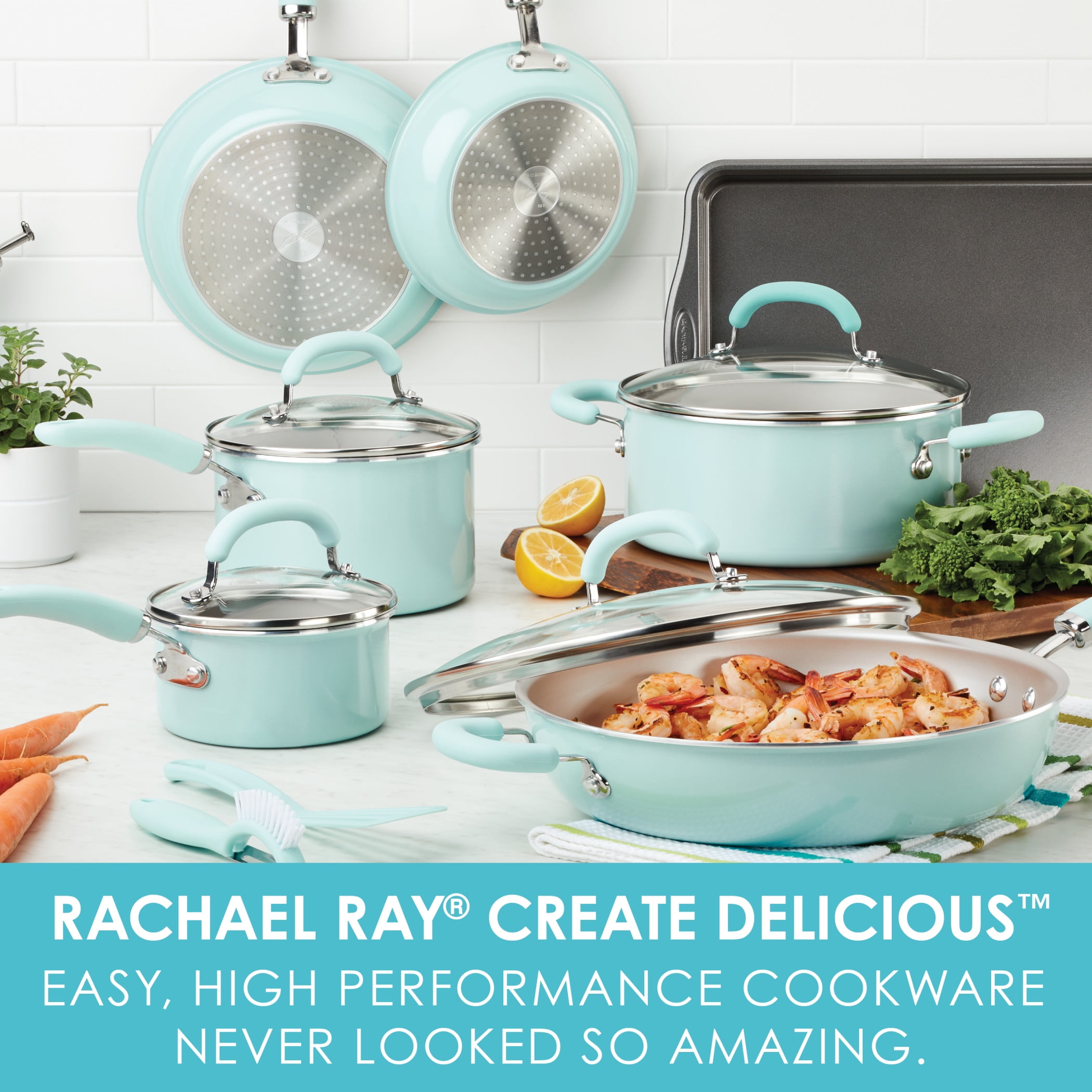 Rachael Ray 13 Piece Cookware Set Teal  Conjunto De Panelas De Ceramica -  12-pieces - Aliexpress