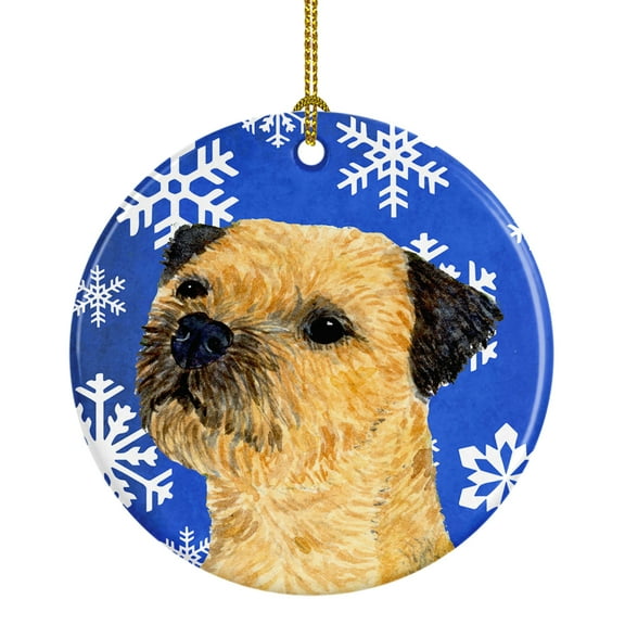 Carolines Treasures LH9278-CO1 Border Terrier Winter Snowflake Holiday Ceramic Ornament, Multicolor