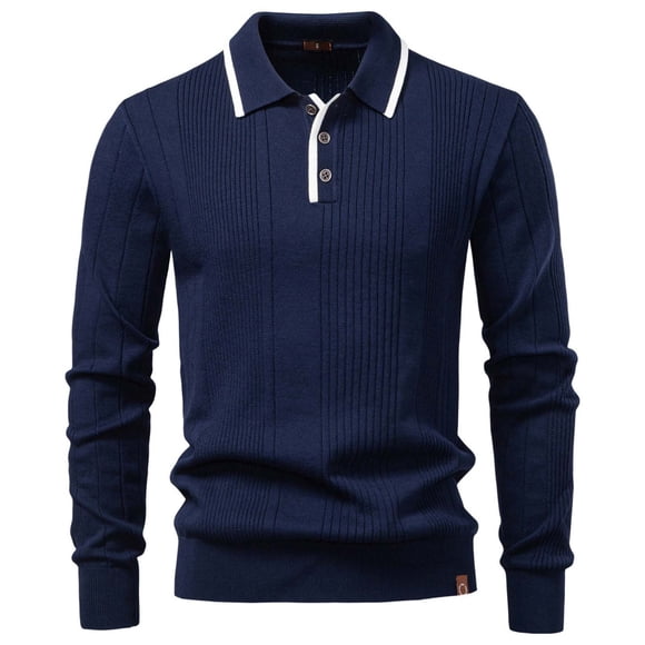 Viluyesy Pocket Tee Shirts Mens, Outdoor Lapel Stripe Knit Shirt Soft Casual Pullover Shirt Navy L