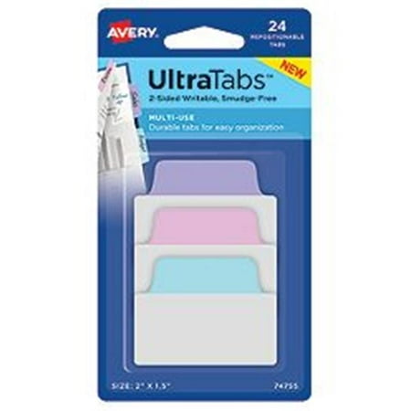 Repositionable Pastel - Avery-Dennison 74755 Ultra Tabs Repositionable Tabs, Pastel - 2 x 1.5 in.