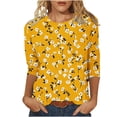 thumbnail image 3 of Craaazy Womens Trendy Tops Plus Size Loose Fit Solid Color Crew Neck Casual Style 3/4 Sleeve Floral Gradient Print T-shirt for Spring, Summer, Daily Outings, 3 of 5