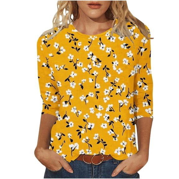 Cilsoka 3/4 Sleeve T Shirts for Women Bee Print Crewneck Causal Tunic Tops Plus Size Graphic Summer Tees Shirts, Floral Tops for Women Trendy