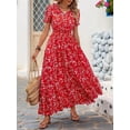 thumbnail image 4 of Women Casual Dresses for Summer Short Sleeve Flare Midi Dress Loose Flowy Beach Sundress Red M, 4 of 9