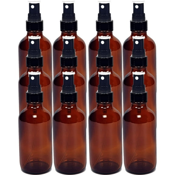 Medical Sales Supply Amber 4oz Black Mist Sprayer Bottle (120ml) Pack of 12 - Glass Tincture Bottles with Black Mist Sprayers for Essential Oils & More Liquids - Leakproof Travel Bottles