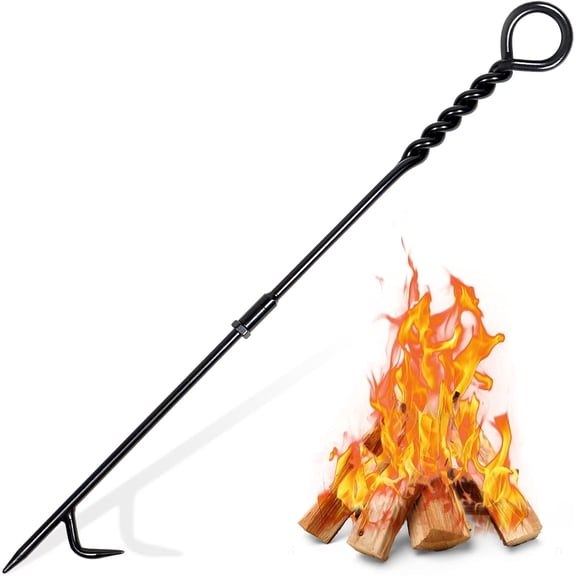 Fire Poker for Fire Pit Outdoor, 26inch Twisted Rope Design Camping Fireplace Poker, Removable and Portable Fire Pit Accessories, Heavy Duty Solid Steel Fireplace Tool Rust-Resistant Black Finish