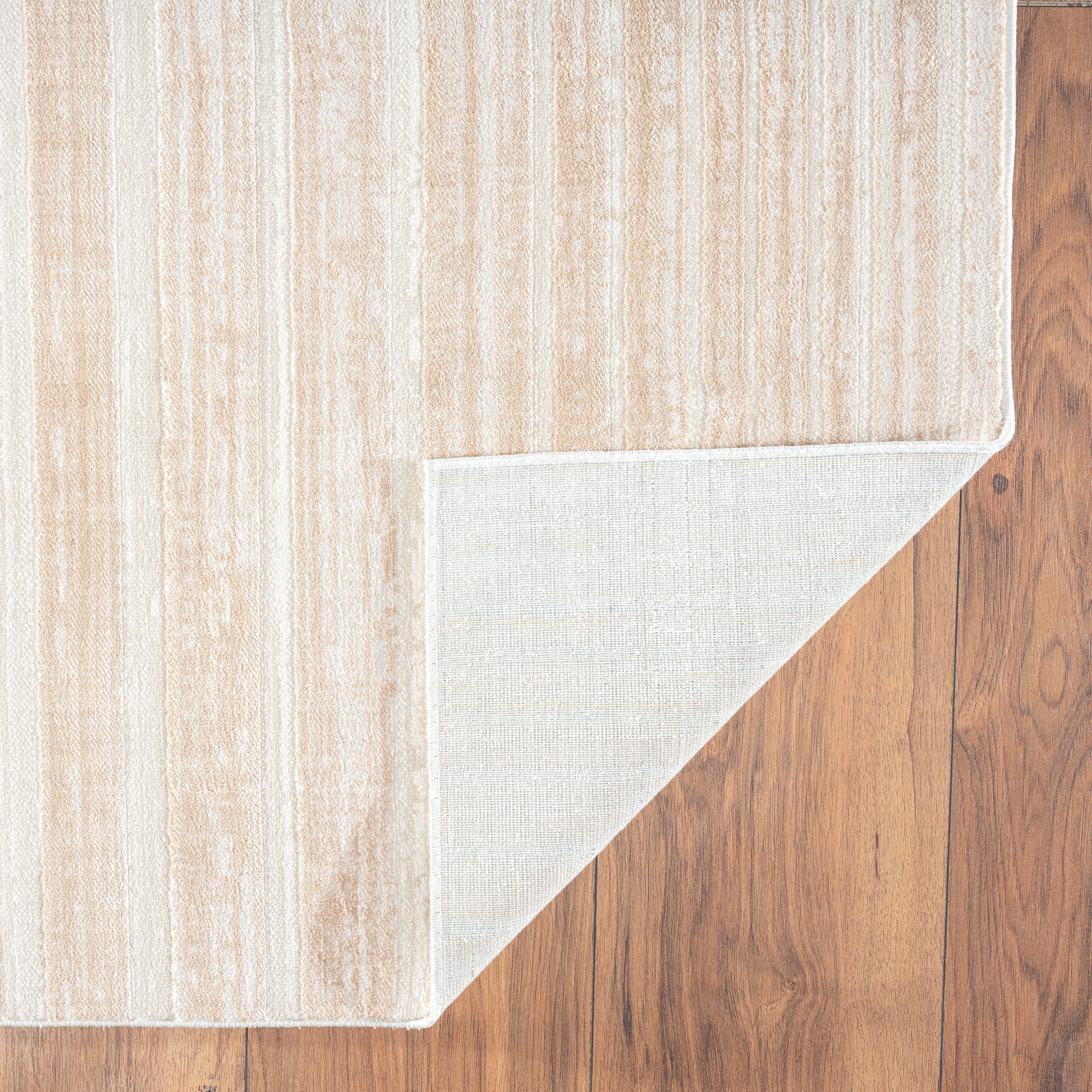 LR Home Imara Hany Cream/Beige Transitional Striped Polyester Area Rug, 9'6" x 13'