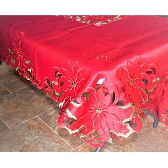 Sinobrite H9251-68x126 68 x 126 in. All Red Poinsettia with Green Leaves & Gold Trim Tablecloth