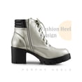 thumbnail image 5 of BLISSFUL STEP Women's Ankle Boots Platform Chunky Heel Side Zipper Lace Up Combat Boots Silver 9.5, 5 of 6