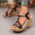 thumbnail image 3 of Rokment Women's Platform Wedge High Heels Dress Sandals Ethnic Bohemian Beach Summer Open Toe Chunky Heeled Dressy Sandals for Woman Vacation Black Size 9.5, 3 of 6
