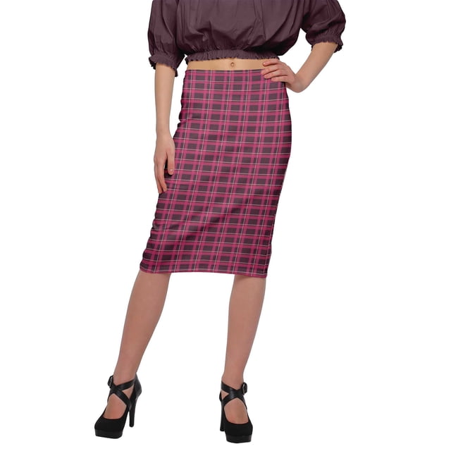 Moomaya Printed Knee Length Skirt For Women Plus Size Poly Spandex Skirt