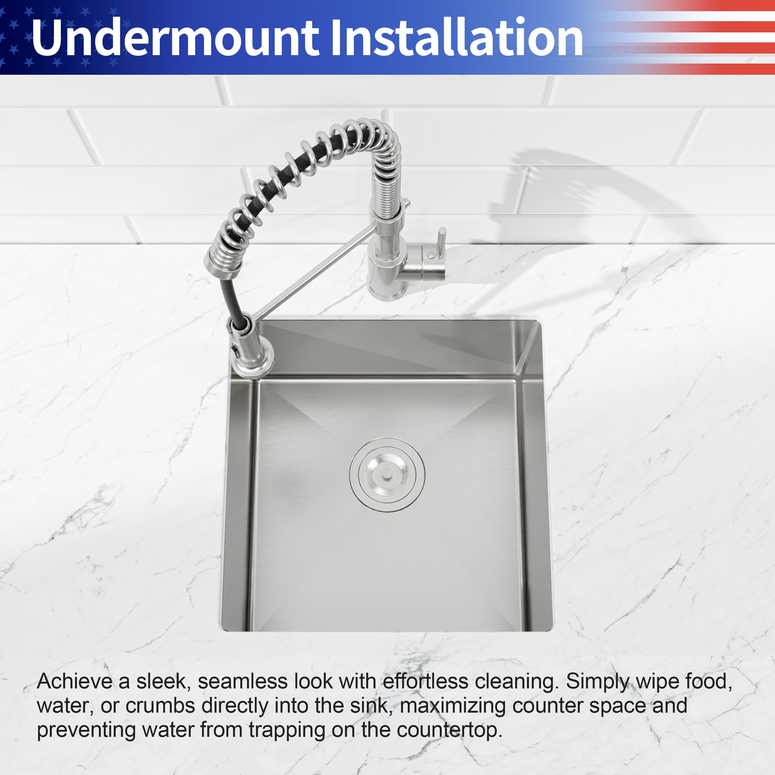 18-in Undermount Stainless Steel Kitchen Sink Single Bowl 16 Gauge Brushed Nickel Handmade Sink with Drain And Hooks