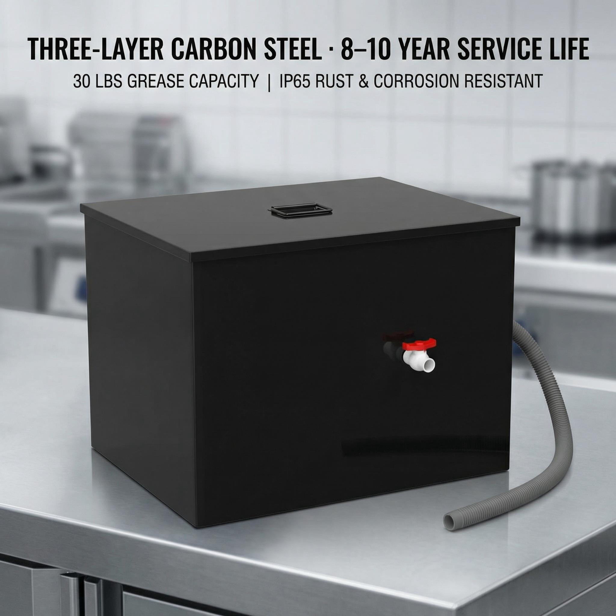 Tanfengu Grease Trap, 23.6"x15.7"x16" Commercial Carbon Steel Interceptor, 30LB 11.32 GPM for Restaurant & Kitchen Wastewater