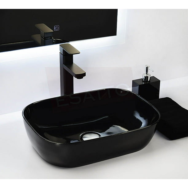 Esatto Econokit Vonia NC Paquete Lavabo ovalin negro llave negra cuadrada y desagües