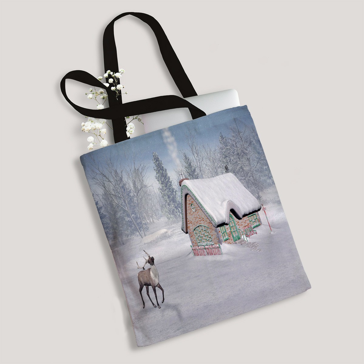 ECZJNT Winter Wonderland Christmas Canvas Bag Reusable Tote Grocery Shopping Bags Tote Bag 14"(W) x 16"(H) - image 2 of 2