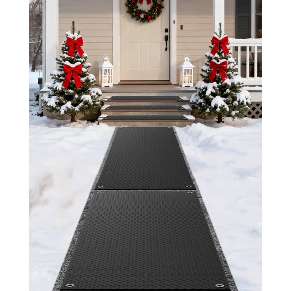 KWDOBUUS Heated Snow Melting Mats Outdoor, 10x30 Inch 1PC Electric Ice Melter Mat for Steps, Doorways, Walkways, Non-Slip Rubber Heated Mat with 120V Power Cord, Leakage Protection Plug