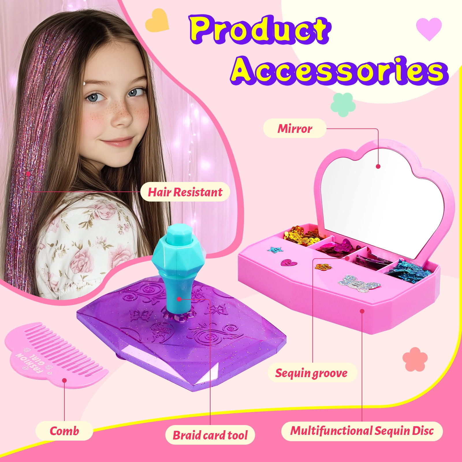 Hair Gems for Girls, AOSITE Hair Bedazzler Gem Stamper Kit with Hair Glitter Patch, Hair Jewel for Girls, Hair Gems Stamper, Hair Gem DIY Tool Gift for Age 4-12