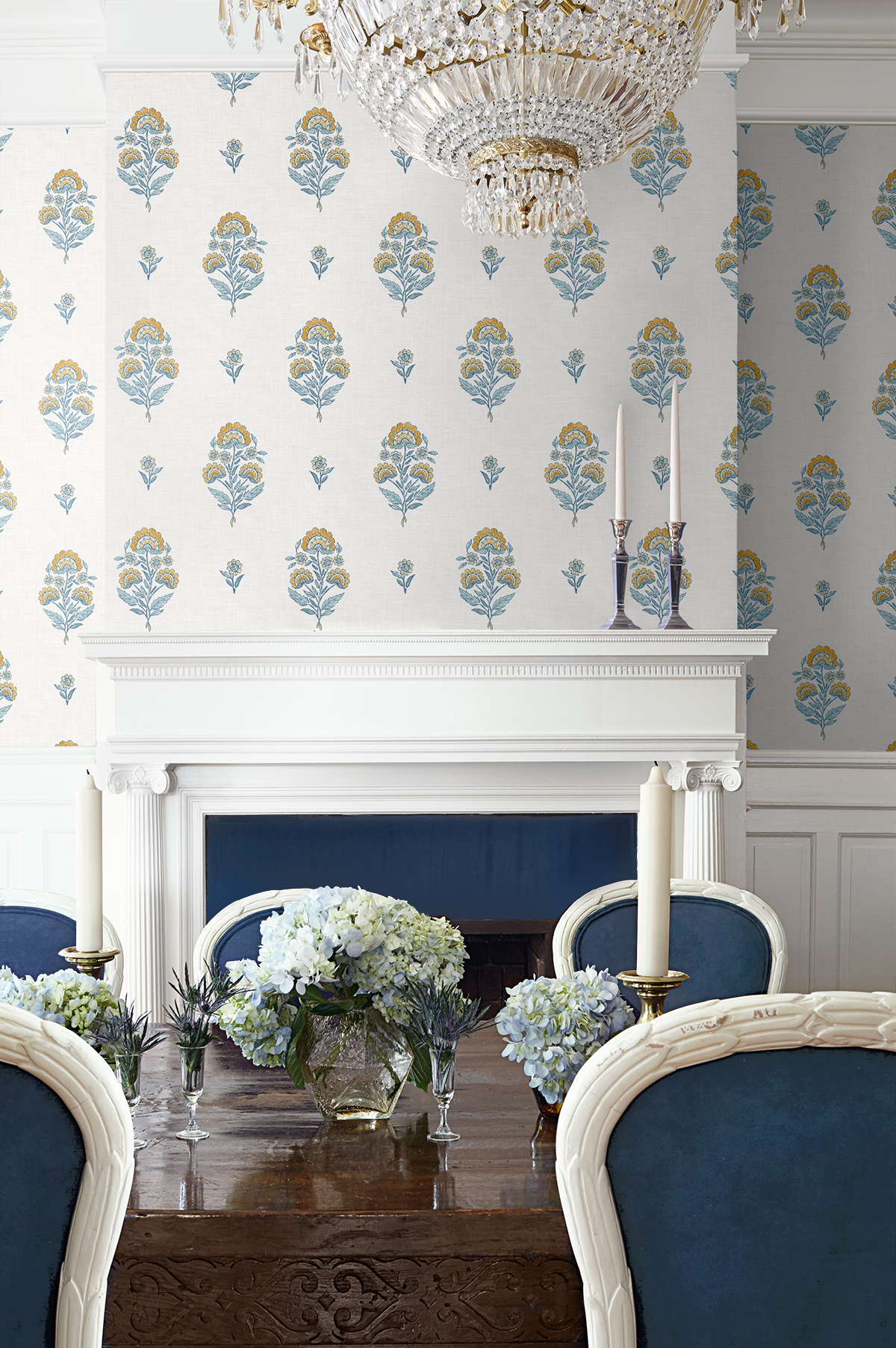 NextWall Marigold & Seabreeze Floral Spot Premium Matte Non-Woven Peel and Stick Wallpaper - 20.5 in. W x 18 ft. L Roll