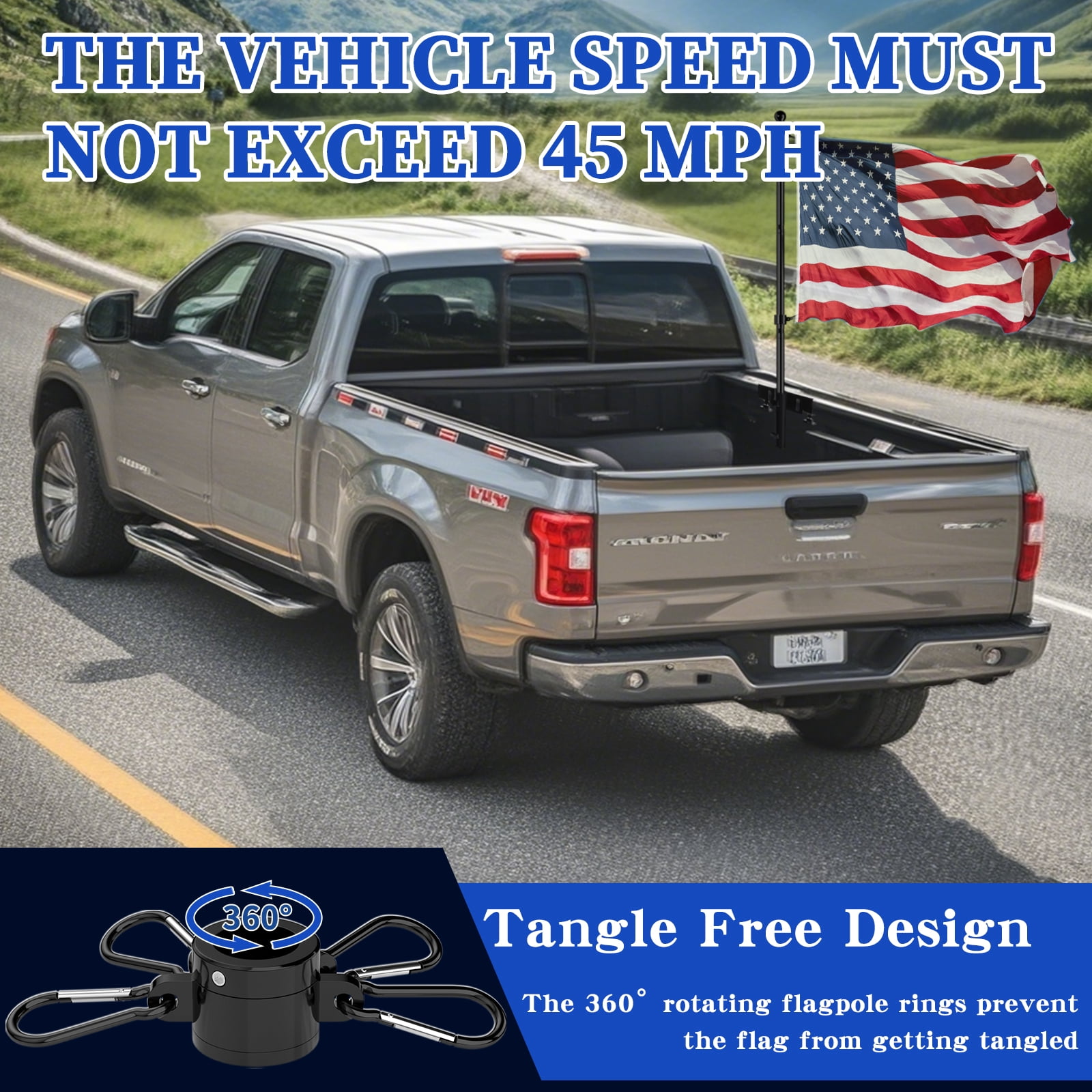 FIASON 5 FT Black Upgraded Tangle Free Flag Pole, Thickened Stainless Steel Heavy Duty Flagpole for 2x3 3x5 4x6 Flag, 2026 America 250th Anniversary, RV, Truck, Boat, Yard, Parades (No Bracket&Flag)