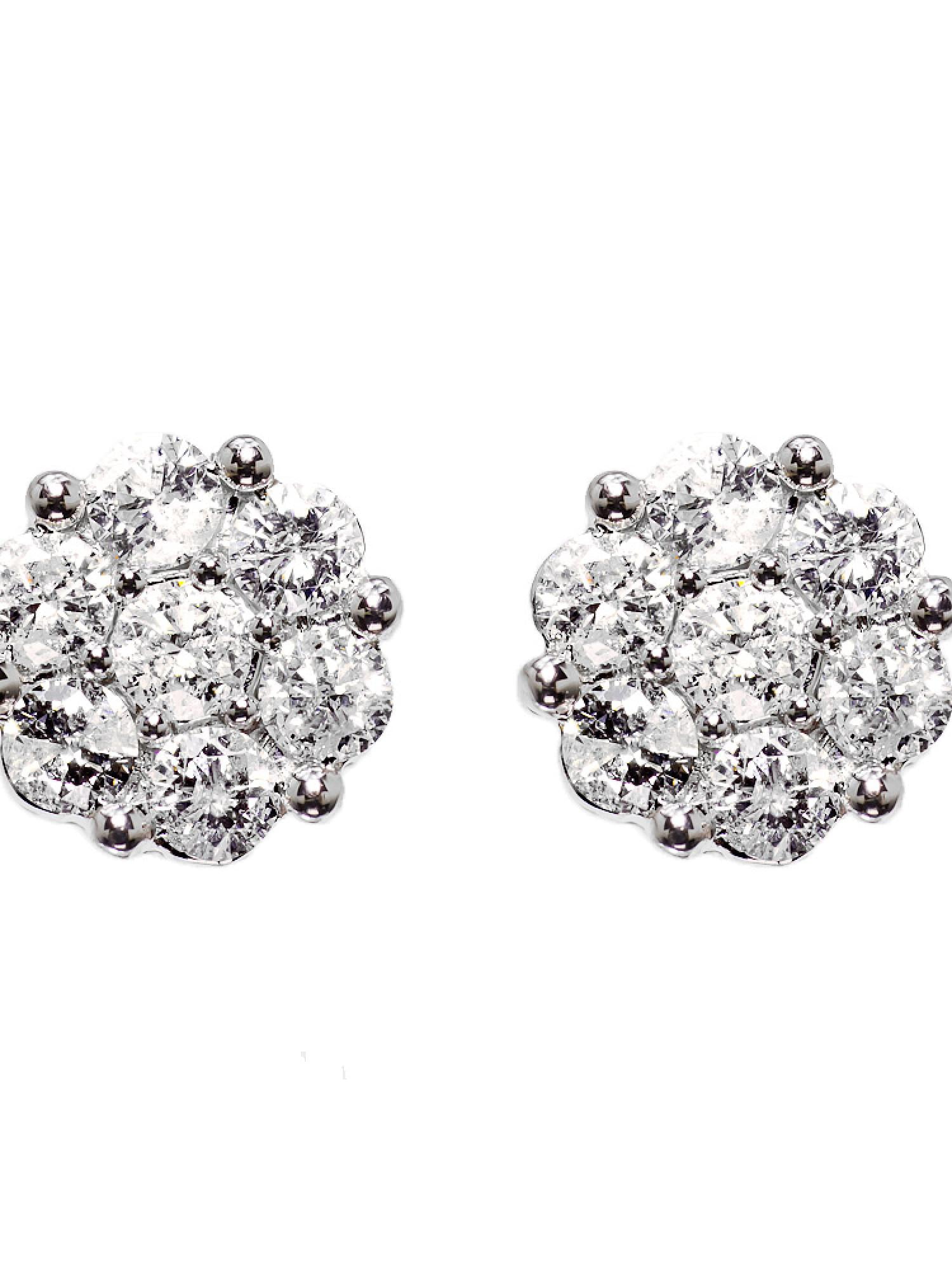 14k White Gold Mens/Ladies Round Diamond Flower Cluster Studs Earrings 8mm
