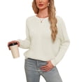 thumbnail image 3 of Asklazy Women Pullovers Sweater Soft Fisherman Cable Long Sleeve Crewneck Sweater,Thanksgiving,White,S, 3 of 10