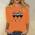 thumbnail image 2 of GA WEIHUA Online Deals,Women's Christmas T-Shirt Long Sleeve Basic Tees Red Wine Glass Print Tee Shirts Crew Neck Pullover Tops(Orange,XXL), 2 of 4