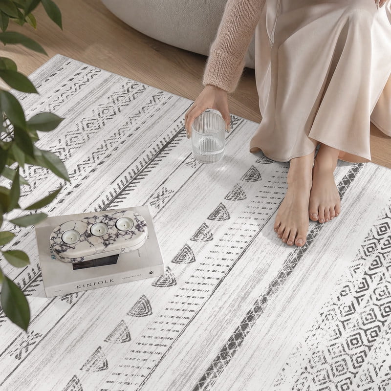 VUNATE 4'x6' Area Rugs for Living Room Washable Rugs Boho Moroccan Area Rug Soft Neutral Geometric Bohemian Carpet Distressed Indoor Rug for Bedroom Dining Room Office Foldable Nonslip Rug Black