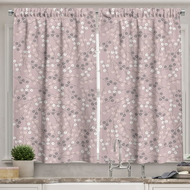 Ambesonne Flower Kitchen Curtains, Swirling Branches Springtime, 55"x39", Taupe Grey Dried Rose