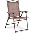 thumbnail image 4 of Gymax Ensemble de 2 Chaises Pliantes de Patio à Dossier en Toile pour l'Extérieur Brun, 4 of 8