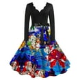thumbnail image 1 of Felwors Robe de Thé Classique pour Femme de Noël à Manches Longues, Robe à Col en V avec Ceinture, Robe Évasée pour Cocktail et Fête, 1 of 4