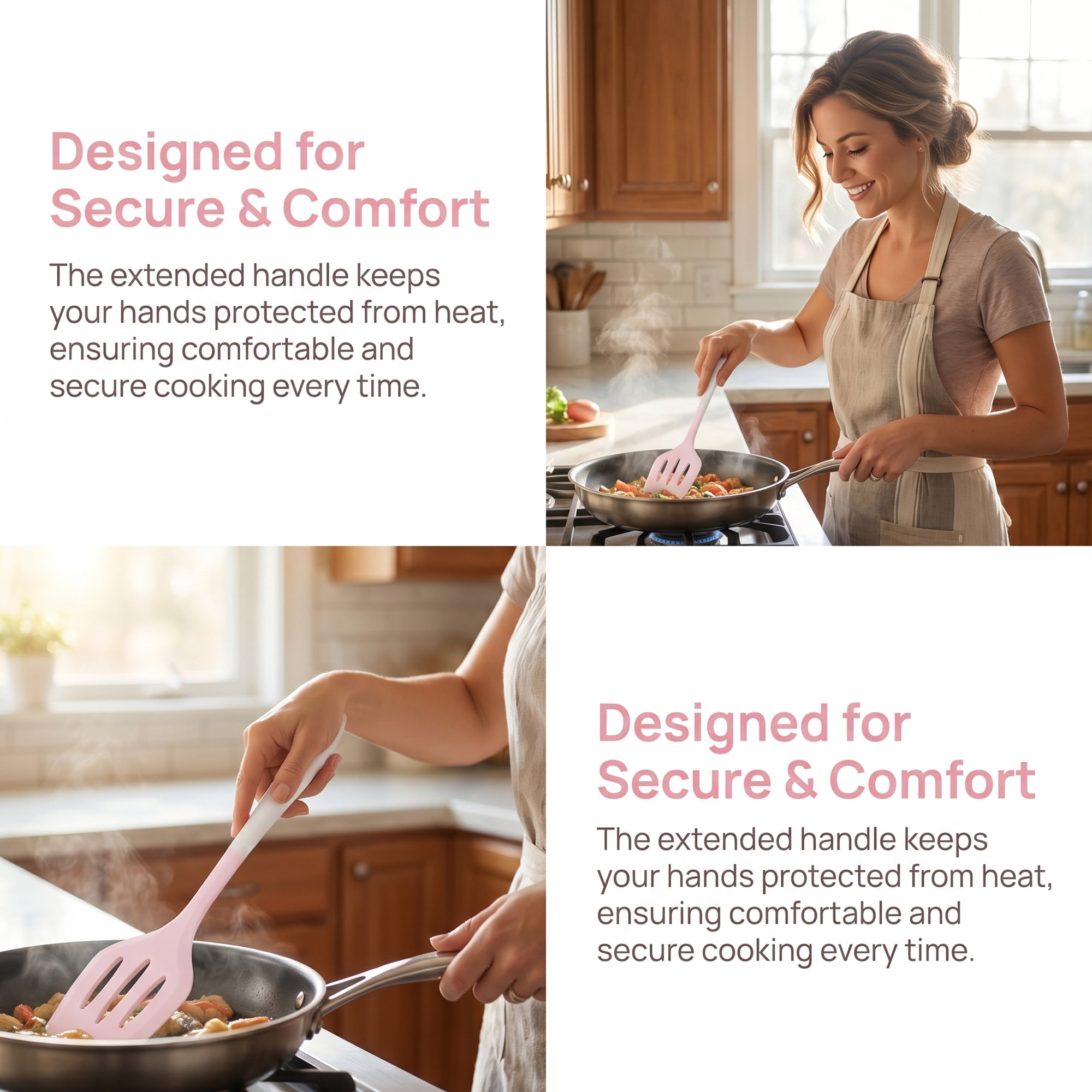 Unique Bargains Kitchen Utensils Heat-Resistant Safe Spatula for Frying Pink 12x3.1 inch