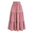thumbnail image 2 of GXIPO Women's Comfy Midi Skirt High Waist Floral Tiered Skirt Flowy Elastic Summer Boho Skirt Pink M, 2 of 9